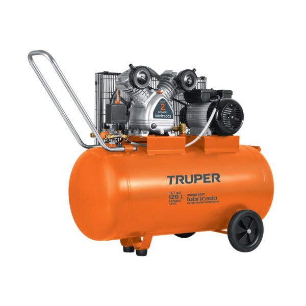 COMPRESORA LUBRICADA DE BANDA, HORIZONTAL, 120 L, MOTOR BIFÁSICO DE 4 HP